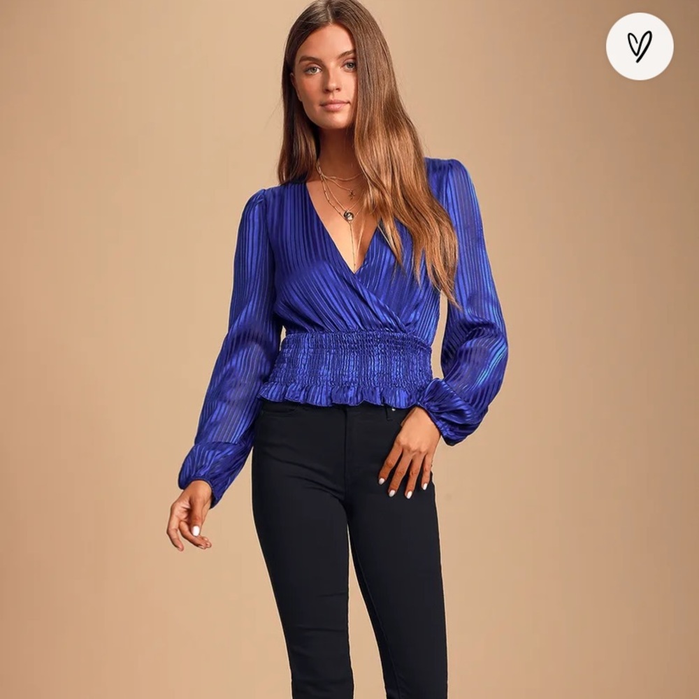 Royal Blue Satin Ballon Sleeve Top